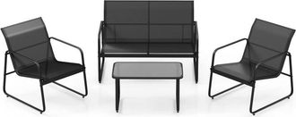 Costway Costway Muebles Jardin Exterior 4 Piezas, 2 Mecedoras Y Sof&aacute; De 2 Plazas Con Mesa Con Vidrio Templado, Mesa Y Sillas Terraza, Tela Transpirable, Conju
