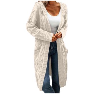 Generic Long Cardigan For Women Plus Size Lightweight Jackets Chunky Cable Knitted Sweater Casual Maxi Jumper Length Boyfriend Longline Knitwear Outerwear Lad
