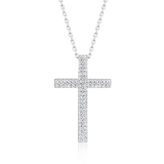 Ross-Simons Diamond Cross Pendant Necklace in Sterling Silver