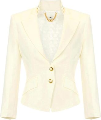 Elisabetta Franchi Gabardine Jas met Juwelenkraag - Dames - Blazers - Beige - S - Wol - Jassen