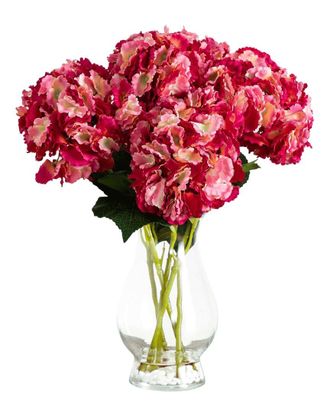 Nearly Natural Artificial Hydrangea Arrangement in Glass Vase