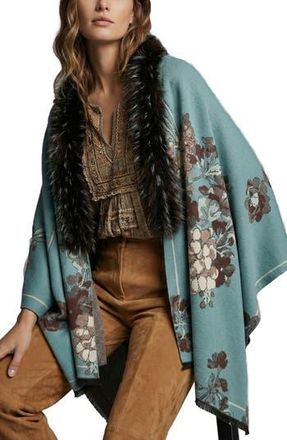 Saachi Floral Faux Fur Trim Scarf in Light Blue at Nordstrom Rack