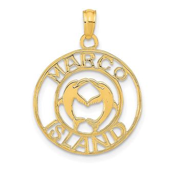 Diamond2Deal 14k Yellow Gold MARCO ISLAND with Dolphins Circle Pendant