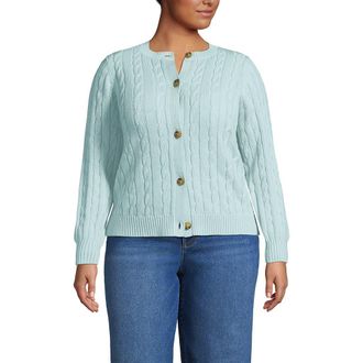 Lands End Drifter Classic Cable Crew Neck Cardigan Sweater in Pale Sky at Nordstrom, Size 1X