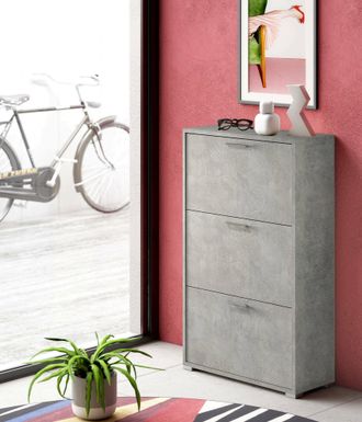 Dmora Zapatero Dlos, Mueble De Entrada Polivalente Con 3 Puertas Abatibles, Zapatero De Doble Profundidad, 100% Made In Italy, 67x28h112 Cm, Cemento - Dmora