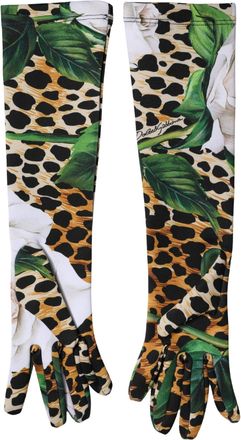 Dolce & Gabbana Multicolor Floral Leopard Elbow Length Women Womens Gloves