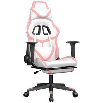 vidaXL Vidaxl - Silla Gaming Masaje Y Reposapi&eacute;s Cuero Sint&eacute;tico Blanco Y Rosa