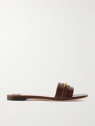 Tom Ford Slide In Pelle Con Logo - Marrone