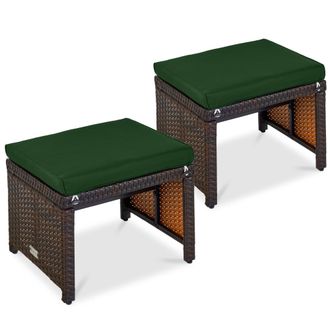 Best Choice Products Set of 2 Multipurpose Patio Wicker Ottomans w/ Removable Cushions, Steel Frame