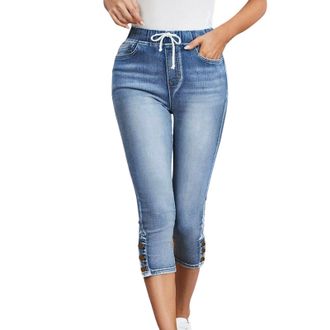 Generic Womens Ladies High Waisted Denim Jeans Skinny Slimming Fit Casual Straight Pants Causal Vintage Wash Frayed Hem Ripped Ankle Jeans Boyfriend Pants Cro