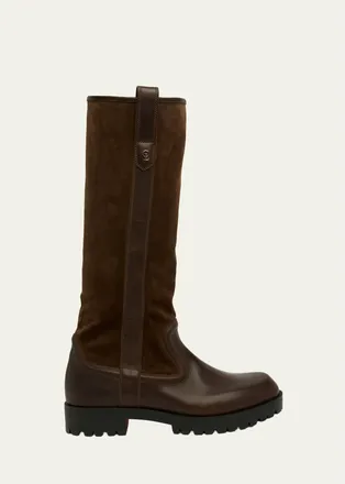 Christian Louboutin Mens Slouch Leather Lug-Sole Tall Boots