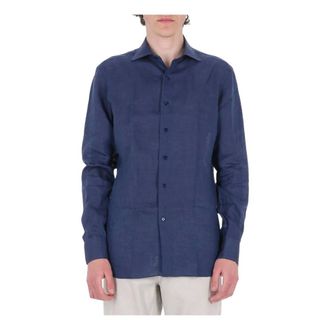 Borriello Casual Shirts, male, Blue, Size: 4XL Solid Linen Shirt