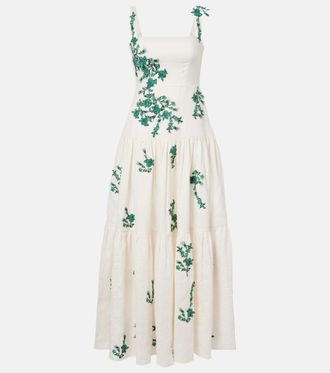 Agua Bendita Lima embroidered linen maxi dress