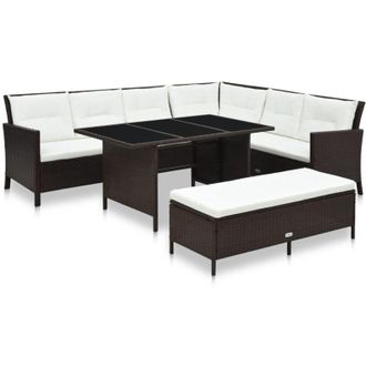 vidaXL Set Muebles De Jard&iacute;n 3 Pzas Y Cojines Rat&aacute;n Sint&eacute;tico Marr&oacute;n Vidaxl