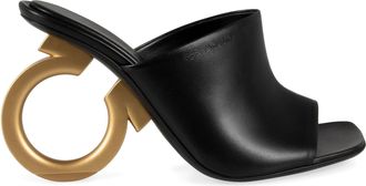 Ferragamo Womens Astro Leather Mules Black Lamb Sandal
