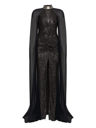 Nissa sequined cape gown - women - Spandex/Elastane/Polyester/Spandex/Elastane/Polyester - 36 - Black