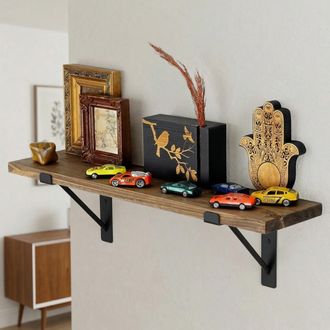 Dmora Estante Favara, Un Estante, De Madera De Abeto, Hecho A Mano, Estructura Negra, 60x14x16h Cm Marr&oacute;n Natural