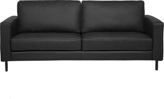 Beliani Sof&aacute; De Piel Sint&eacute;tico Negro 3 Plazas Patas De Metal Respaldo Tapizado Estilo Minimalista Moderno Savalen