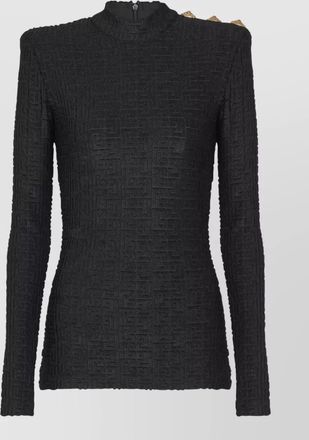 Balmain high-neck long-sleeve boucl&eacute; blouse