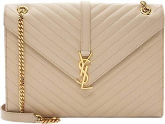 Saint Laurent Beige Matelasse Grain De Poudre Monogram Large Shoulder Bag (Authentic Pre-Loved)