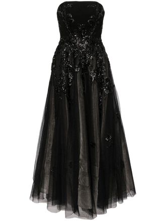 Saiid Kobeisy beaded tulle strapless gown - women - Polyester - 38 - Black