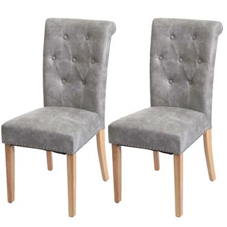 Hhg Hhg - Nunca Usado] Lote De 2 Sillas De Comedor Chesterfield Ii, Silla Silla De Cocina, Remaches, Tela/textil Gris Claro, Patas Claras