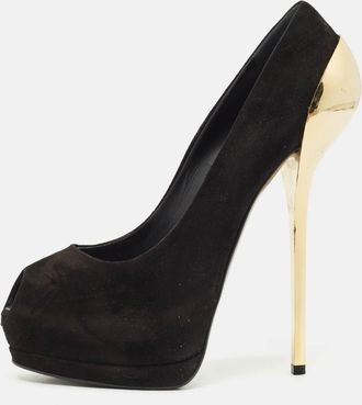 Giuseppe Zanotti Black Suede Peep Toe Platform Pumps
