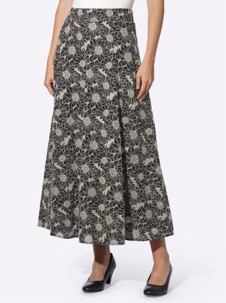 Heine Jerseyrock HEINE, Damen, Gr. 34, schwarz, ecru, gemustert, 100% Baumwolle, gebl&uuml;mt, gemustert, mehrfarbig, lang, R&ouml;cke Jerseyrock