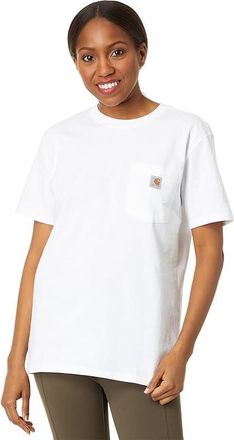 Carhartt Work in Progress WK87 Workwear Pocket Short Sleeve T-Shirt Womens T Shirt White : SM, Cotton