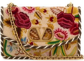 Valentino Garavani Embroidered Fabric Vain Shoulder Bag