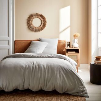 Sweeek Ropa de cama de gasa de algod&oacute;n gris claro, 2 plazas