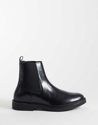 Asos Stivaletti Chelsea in pelle polido nera-Nero