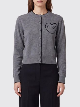 Chlo&eacute; Cardigan in lana e cashmere con logo jacquard a contrasto