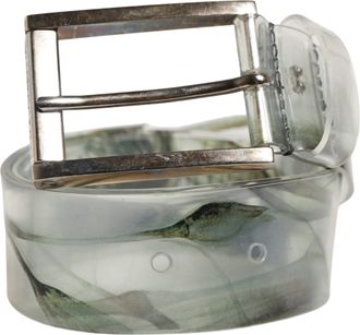 Dolce & Gabbana Men White Floral PVC Silver Metal Buckle Mens Belt