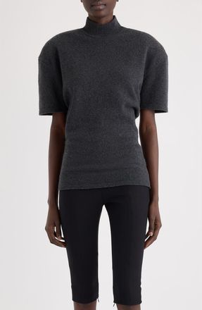 Jacquemus La Maille Castagna Short Sleeve Merino Wool & Cashmere Sweater in Dark Grey at Nordstrom, Size 0 Us