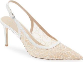 Stuart Weitzman Stuart Power 75 Pointed Toe Slingback Pump in Blanco/Beige/Blanco at Nordstrom, Size 10.5