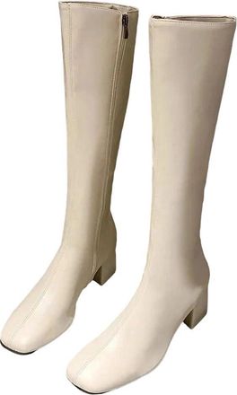 Generic Womens Square Toe Thick Heel Side Zipper Long Boots Fashion Elegant Shoes