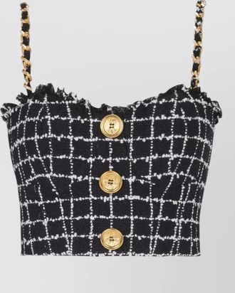 Balmain chain strap tweed top gold buttons