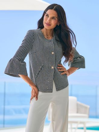 Heine Jackenblazer HEINE Blazer, Damen, Gr. 34, marine, ecru, gemustert, 98% Polyester, 2% metallisierte Fasern, Blazer Jackenblazer