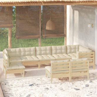vidaXL Muebles De Jard&iacute;n 9 Piezas Y Cojines Madera Maciza De Pino Vidaxl
