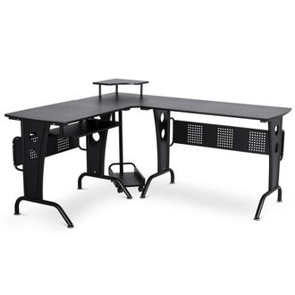 Carter's 86.5H x 170L x 140Wcm Steel MDF Top L-Shaped Corner Desk w/ Keyboard Tray - Black - CARTER | TJ Hughes