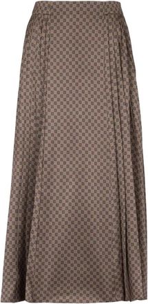 Balmain Hw Mini Monogram Satin Skirt - Dames - Midirokken - Bruin - L - Satijn - Rokken