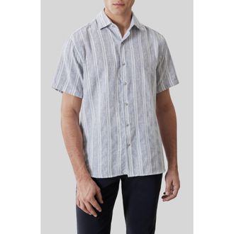 Robert Barakett Daiki Stripe Short Sleeve Button-Up Shirt in Powder Blue at Nordstrom, Size Xx-Large