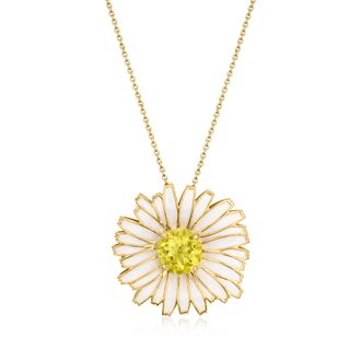 Ross-Simons Lemon Quartz and White Enamel Daisy Pin/Pendant Necklace in 18kt Gold Over Sterling