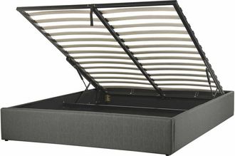 Beliani Letto Imbottito Grigio Effetto Lino con Box Portaoggetti 160 x 200 cm Dinan