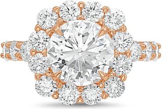 Diana M. Jewels 18kt rose gold 19.00cts Lab-Grown Round Diamond Halo Ring with Diamond Band