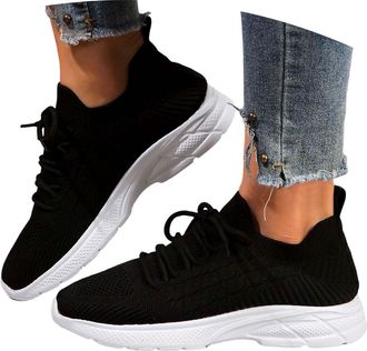 Generic Womens Lightweight Knit Mesh Platform Sneakers Slip On Design for Everyday Casual Wear and Comfortable Running Wedge Trainers Women Girls Size 5 Memor