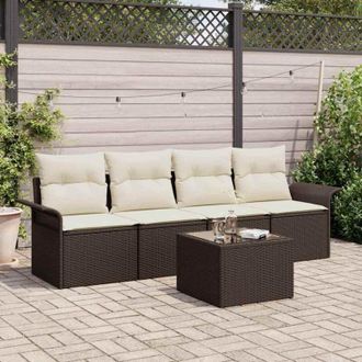 vidaXL Conjunto De Sof&aacute; De Jard&iacute;n 5 Pcs Marr&oacute;n Polirat&aacute;n Vidaxl
