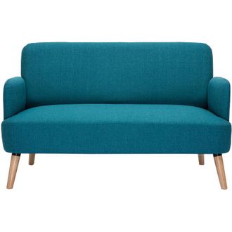 Miliboo Divano scandinavo 2 posti in tessuto blu anatra e legno chiaro ISKO