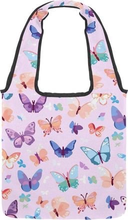 Generic Aesthetic Butterfly Reversible Canvas Shoulder Tote - Double-Sided Print, 12oz Cotton, 27cm Drop, Fold-Flat Bag for Travel, Shopping, Street Outings